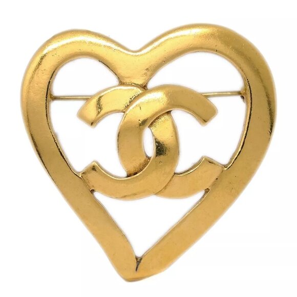 Chanel CC Heart Brooch Corsage Gold 95P 181881 - Picture 1 of 4